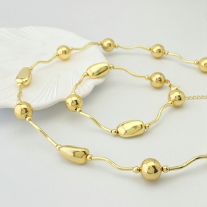 New bãi biển mạ vàng đồng trống bead và ống Bar xen kẽ bóng hạt vòng cổ và vòng đeo tay trang sức <span class=keywords><strong>Set</strong></span> - Product Image 2