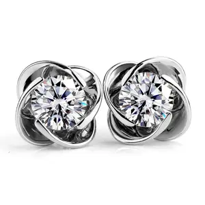 Messi Jewelry 1.0ct 18k 14k White Gold Flower Earrings CVD HPHT Lab Diamond Earrings Stud