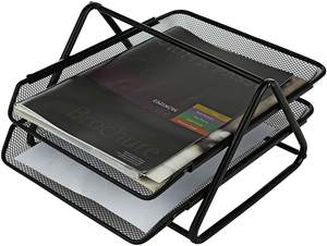 Bureau En Métal Noir de Bureau En Treillis Métallique 5 Pièces Ensemble Organisateur de Bureau avec 2 Niveaux bac à Documents, porte-Stylo, porte-notes - Product Image 6