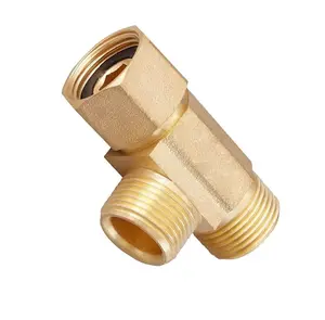 Angle Cock Stop Valve Bebas Timbal Kuningan Angle Stop Add-a-tee Valve 3/8 Kompresi Inlet Sebesar 3/8 Inci Outlet Mudah Menghubungkan Tee