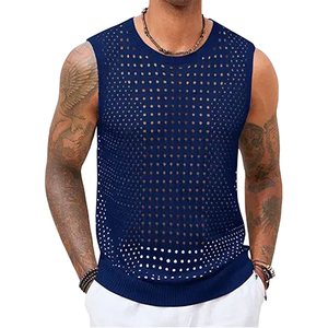 High Quality Summer Sleeveless Solid Casual Regular Fit <b>Fishnet</b> Mesh Sheer Sexy Party Clubwear T-Shirt Wholesale Breathable - Product Image 1