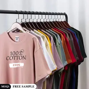 Kaus katun polos 230G kaus grosir pria lengan pendek uniseks T-SHIRT cuci kelas berat merek kaus ukuran besar leher-o kustom