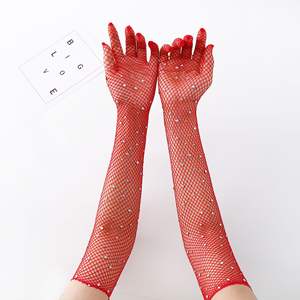 Gants longs en maille diamantée brillante, gants sexy en maille élastique, gants longs en résille à strass pour femmes - Product Image 4