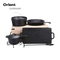 Ustensiles de cuisine et de cuisson en fonte pré-assaisonnée pour camping, poêles et planches à griller pour barbecue, avec boîte de transport en bois pour la cuisson à domicile et les barbecues