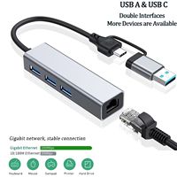 4-Port Ethernet USB 3.0 Tipe C Hub Splitter dengan RJ45 Port jaringan pengisian Data Transfer & Video Output adaptor kotak paket