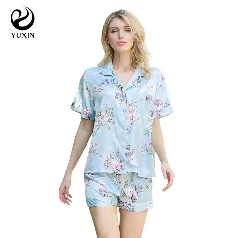 Pyjamas floraux en soie femmes Satin vêtements de nuit dames pyjamas de nuit élégant charme soie correspondant avec enfants PJ