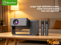 Projecteur LCD 2K Android 13 HT30 pour Home Cinéma avec Karaoké Intégré à Double Micro, Conception Portable, 120 Lumens, Distance de Projection de 10m