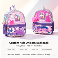 Einhorn-Kinderrucksack mit Pailletten, Wendbarer Kleinkind-Schulranzen, Holografischer Niedlicher Kinderrucksack mit Pompon-Netztasche