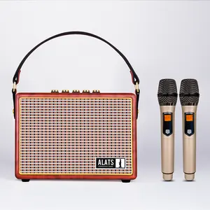Wooden 55W Microphone Karaoke Wireless Speaker USB/MIC/AUX/FM Radio/Guitar