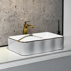 Pia de Banheiro Luxuosa Lavabo Sanitário Cerâmico Quadrado com Superfície de Cerâmica para Lavagem das Mãos - Product Image 3