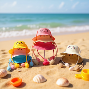 Gorra con airbag de diseño de gatito de dibujos animados para niños, talla única, sombrero de protección solar para niños, para uso en la playa en verano - Product Image 3