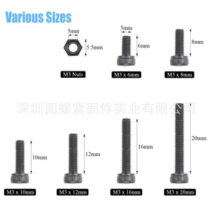M3 Hex <b>Socket</b> Head Cap <b>Screws</b> Nuts Kit 360pcs Alloy Steel Grade 12.9 DIN912 Craft Supplies - Product Image 4