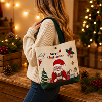 Sac fourre-tout de Noël personnalisable, durable, imprimé en couleur, motif Père Noël mignon, idéal pour les cadeaux de fête, les achats de fin d'année et les offres promotionnelles