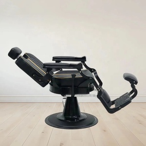 Chaise de salon de coiffure noire et dorée personnalisée, durable, vente en gros, chaise de barbier vintage de luxe pour salon de coiffure - Product Image 3