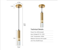 Lustre en cristal de fer à LED de vente chaude lampe de forme longue exclusive transfrontalière pour la taille de cuisine petite