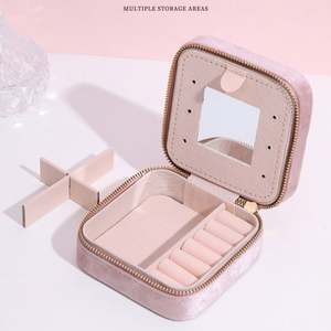 Custom Travel Velvet Jewelry <b>Earrings</b> Necklaces Rings Organizer Storage <b>Box</b> with Mirror PU Lining Gifts for Events - Product Image 1