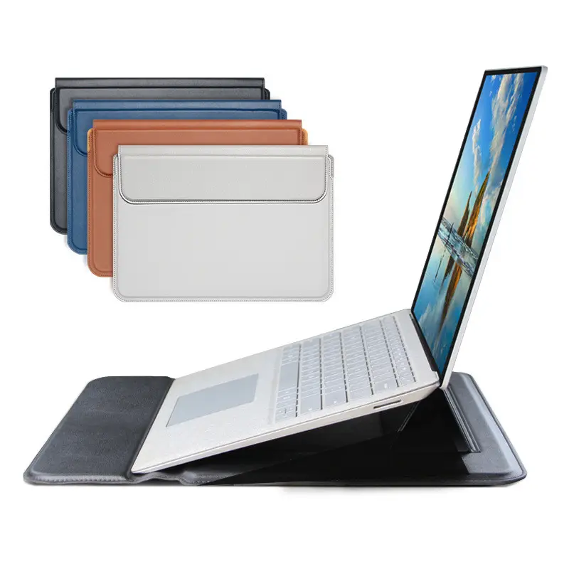 Casing kulit PU mewah untuk pria wanita, tas kerja komputer Laptop 3 dalam 1 dengan penyangga, CASING lengan Mac 14 inci untuk Macbook Air Pro