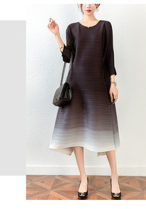 Vestidos Largos Casuales Elegantes para Mujer, Plisados, Corte en A, Transpirables, Tallas Grandes, Estampado Degradado, Formales de Oficina, Naturales - Product Image 2