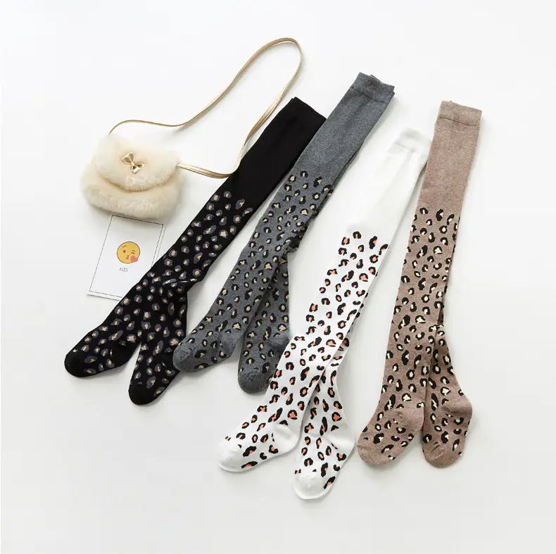 Chất Lượng Cao Tùy Chỉnh Cotton Trẻ Em Leopard Pantyhose Cô Gái DệT Kim Bé Tights