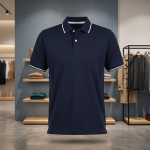 Polo de algodón azul marino para hombre, manga corta, ribete en contraste, corte regular, ropa informal - Product Image 4