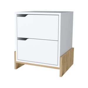 DB Ralston Mesita de noche de madera maciza de 2 cajones en macadamia blanca Estilo europeo antiguo minimalista moderno para dormitorio o apartamento U - Product Image 3