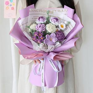 Venta al por mayor de lana hecha a mano con olor a cara <span class=keywords><strong>Productos</strong></span> terminados Crochet Rose Crochet Ramos de flores - Product Image 3