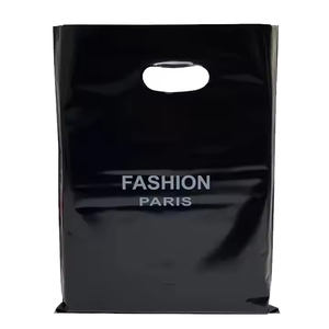 Sacs en plastique réutilisables noirs unis avec impression de texte, poignées découpées, haute capacité de charge, pour transport minimaliste - Product Image 1