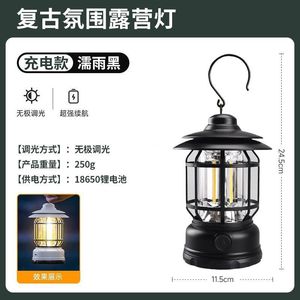 Lanterne de camping rétro rechargeable 24,5 cm, lumière LED blanche, lampe portable d'extérieur avec crochet et fonction de variation d'intensité - Product Image 2