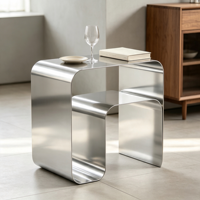 Table d'appoint moderne convertible en forme de U, en acier inoxydable, ensemble de 2 pièces, métal poli, décoration pour salon, chambre à coucher, maison