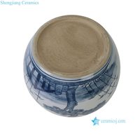 RYKB176-O Jarre à gingembre en porcelaine motif Chinoiserie bleu cobalt, blanc et bleu, paysage de pin et bambou, centre de table décoratif