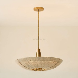 Natural Jute Chandelier Round Six Head Gold Living Room Bedroom Pendant Light Energy Saving <b>Lamp</b> Handmade Bamboo Woven - Product Image 4