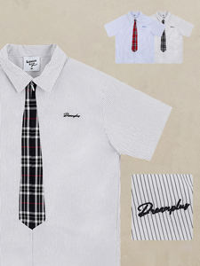 MT2727, venta al por mayor, logotipo personalizado, gráfico, JK, Patchwork, corbata falsa, camisa con cremallera, camisas a rayas para hombres y mujeres - Product Image 4