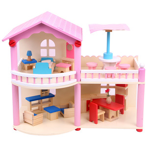 Wood <span class=keywords><strong>Pink</strong></span> <span class=keywords><strong>dollhouse</strong></span> Pretend Play Pequenos kits de madeira <span class=keywords><strong>mini</strong></span> <span class=keywords><strong>dollhouse</strong></span> para crianças - Product Image 2