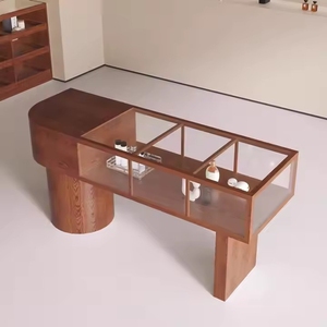 Tủ kính tối giản hiển thị trường hợp với <span class=keywords><strong>LED</strong></span> chiếu sáng gỗ Showcase cho đồ trang sức đồng hồ mỹ phẩm - Product Image 2