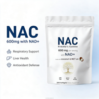 NAC 600mg N-Acétyl-L-Cystéine en gélules molles avec NAD+ Huile de noix de coco MCT Antioxydant Complément alimentaire 300 unités