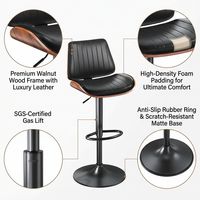 Tabouret de bar rembourré haute densité avec dossier à coutures linéaires, certifié SGS, vérin à gaz, base antidérapante et repose-pieds pour comptoir de cuisine