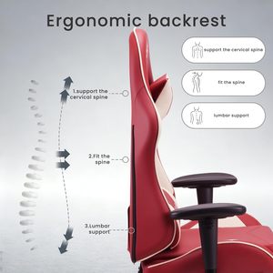 <span class=keywords><strong>Chaise</strong></span> de <span class=keywords><strong>Gamer</strong></span> Super Confortable en Similicuir Rouge, Dossier Haut, Accoudoirs Rembourrés, Finition Cuir PU, pour la Maison ou le Bureau - Product Image 2