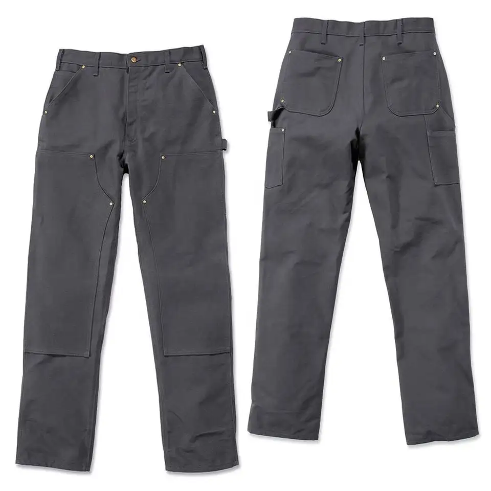 Men's black double knee work pants custom regular cargo pants for men