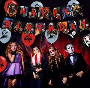 Décorations d'anniversaire Michael Myers : Bannières, drapeaux, décorations de gâteaux et cupcakes, ballons imprimés à l'hélium, autocollants sur le thème du <span class=keywords><strong>film</strong></span> d'<span class=keywords><strong>horreur</strong></span> - Product Image 3