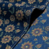 Tissu denim écologique botanique à imprimé floral réactif, couleur indigo résistante, base personnalisée, 300M, faible MOQ, pour robes de filles et femmes