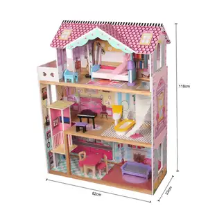 Trois couches enfants maison de poupée en bois meubles miniatures maison de poupée intéressante pour 12 "poupées du fabricant chinois bois unisexe