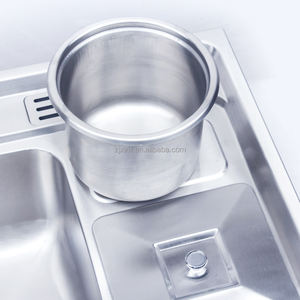 Évier de cuisine <span class=keywords><strong>double</strong></span> <span class=keywords><strong>bac</strong></span> <span class=keywords><strong>en</strong></span> acier inoxydable SUS304 X26312, taille 92 x 43 cm, avec poubelle et porte-couteaux - Product Image 4