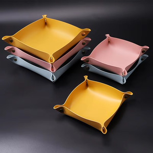 Custom PU Leather <b>Foldable</b> Coin Key Tray Durable <b>Desk</b> Organizer for Home Hotel Restaurant Use Debossed Logo Service - Product Image 4