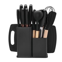 Ensemble d'Ustensiles de Cuisine Personnalisé de 19 Pièces en Gros, avec Planche à Découper, Rangement, Manche en Bois, Seau et Couteau Antiadhésif