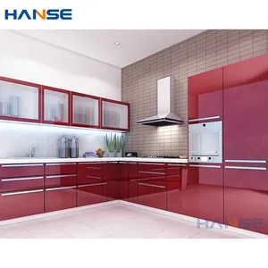 Moderna finitura lucida profilo in alluminio armadi mobili desgin di alta gloss rosso lacca metallo di alluminio armadio da cucina per la vendita