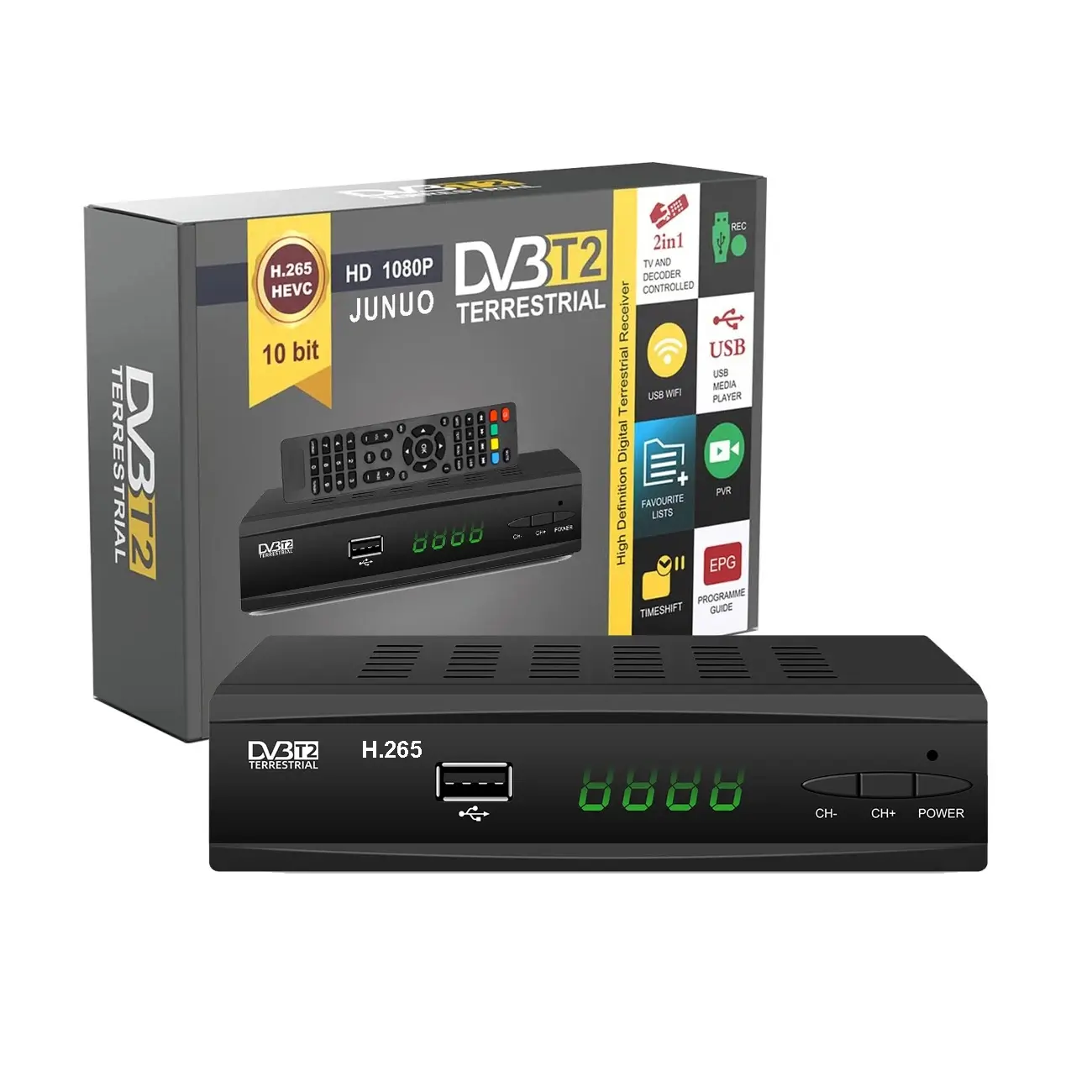 Precio al por mayor DIgital DVB T2 h.265 decodificador compatible con MPEG4 WiFi FTA 1080p decodificador DVB T2 Receptor DVB T2 TV box gratis oem odm