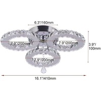 Plafonnier LED moderne à 5 anneaux en cristal, CRI 90 élevé, indice de protection IP33, lustre semi-encastré, base en acier inoxydable, salon, chambre à coucher