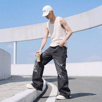 Pantalones Vaqueros Retro Desgastados para Hombre, Pantalones Acampanados, Pantalones Voluminosos con Estilo Informal, Estilo Versátil Lavado y Desgastado
