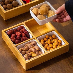 Wooden <b>Snack</b> <b>Tray</b> With Divided Compartments For Tea Serving And Food Storage Rectangle Shape Party Kitchen Use - Product Image 2