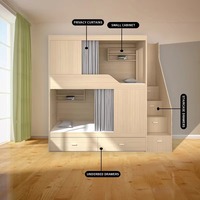 Cama litera tipo cápsula de madera maciza duradera con barandilla de seguridad y escalera, cuatro cajones, camas superior e inferior para el hogar y dormitorios juveniles